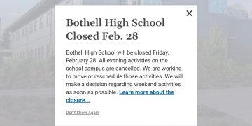 Bothell 高中官網顯示的關閉通（bothell.nsd.org